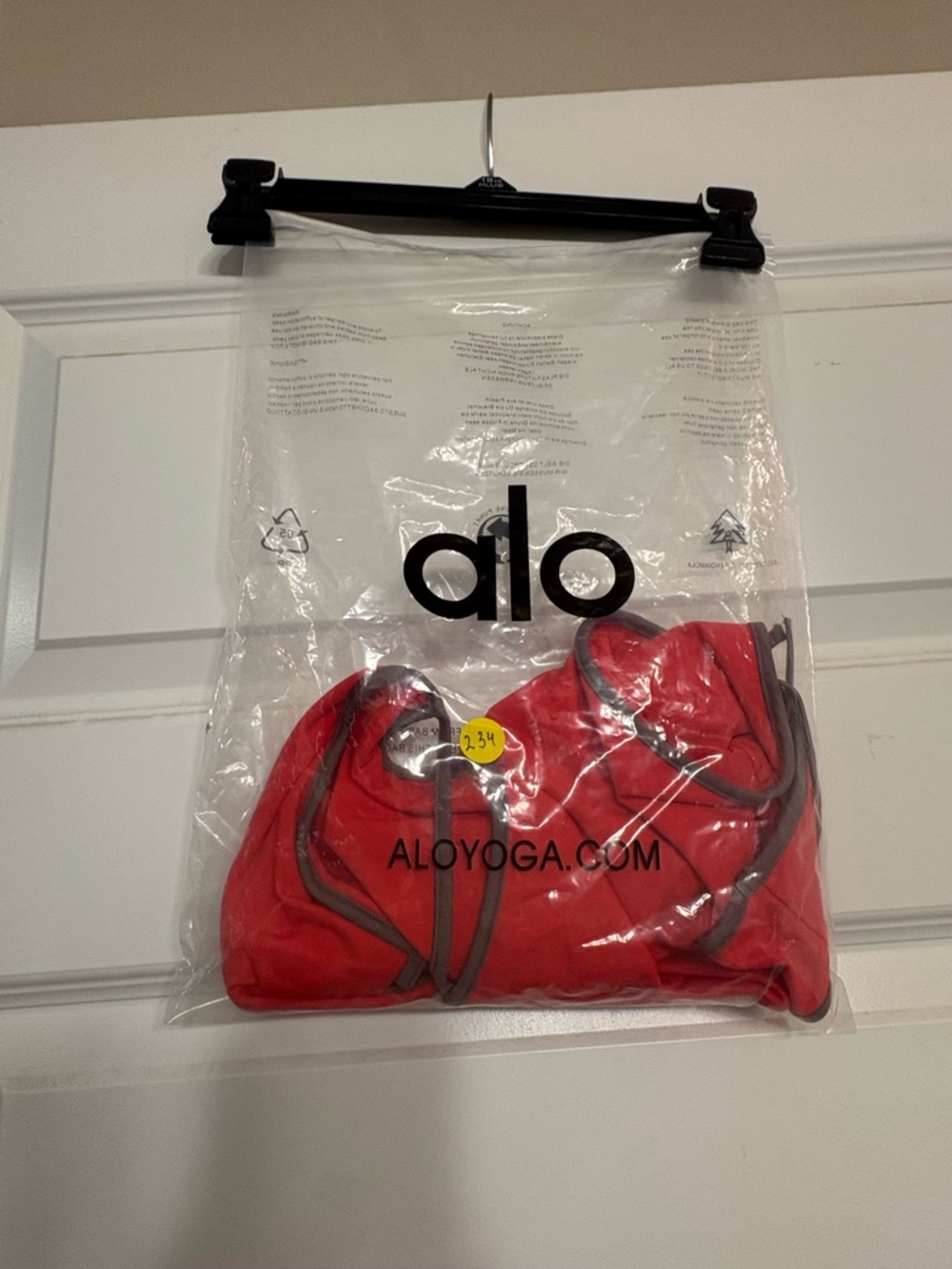 ALO Yoga Bright Red Swim one piece with Gray Trim